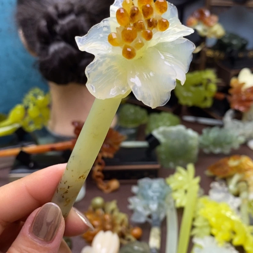 【闪购商品】蛇纹石玉发簪发簪盘发发簪未镶嵌安*儿