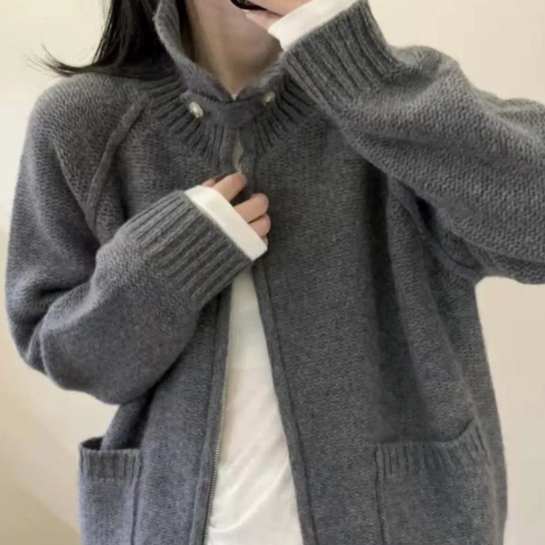 9032复古polo领拉链纯毛衣外套女针织加厚开衫