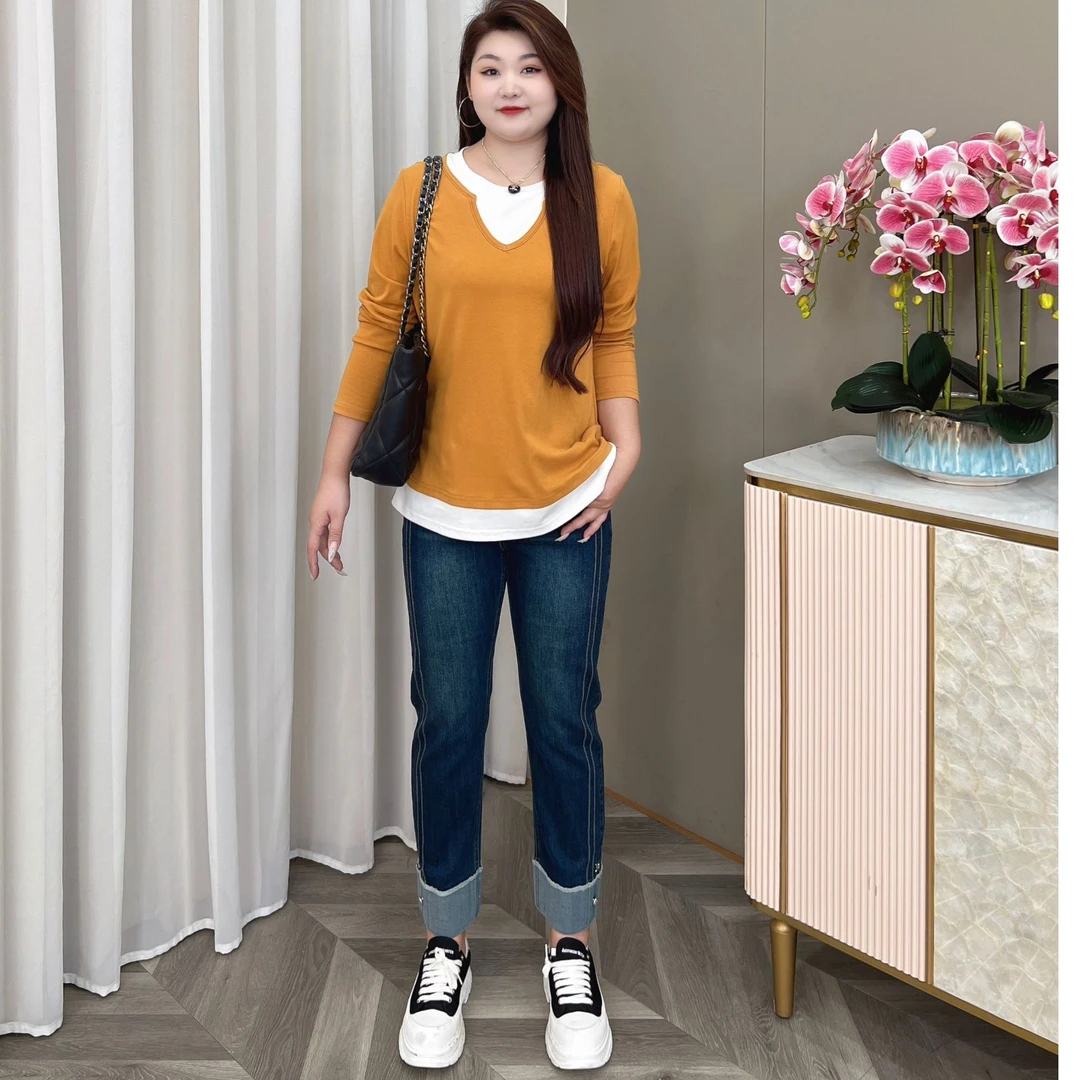 【现货仅裤子】PMM81304秋季新款显瘦高腰百搭时尚牛仔直筒长裤