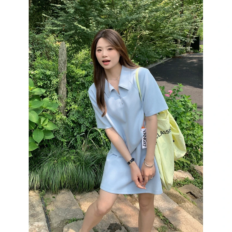 【ALINDM年终大清仓】胖mm遮肚显瘦短裙200斤正肩polo短袖t恤KG3770