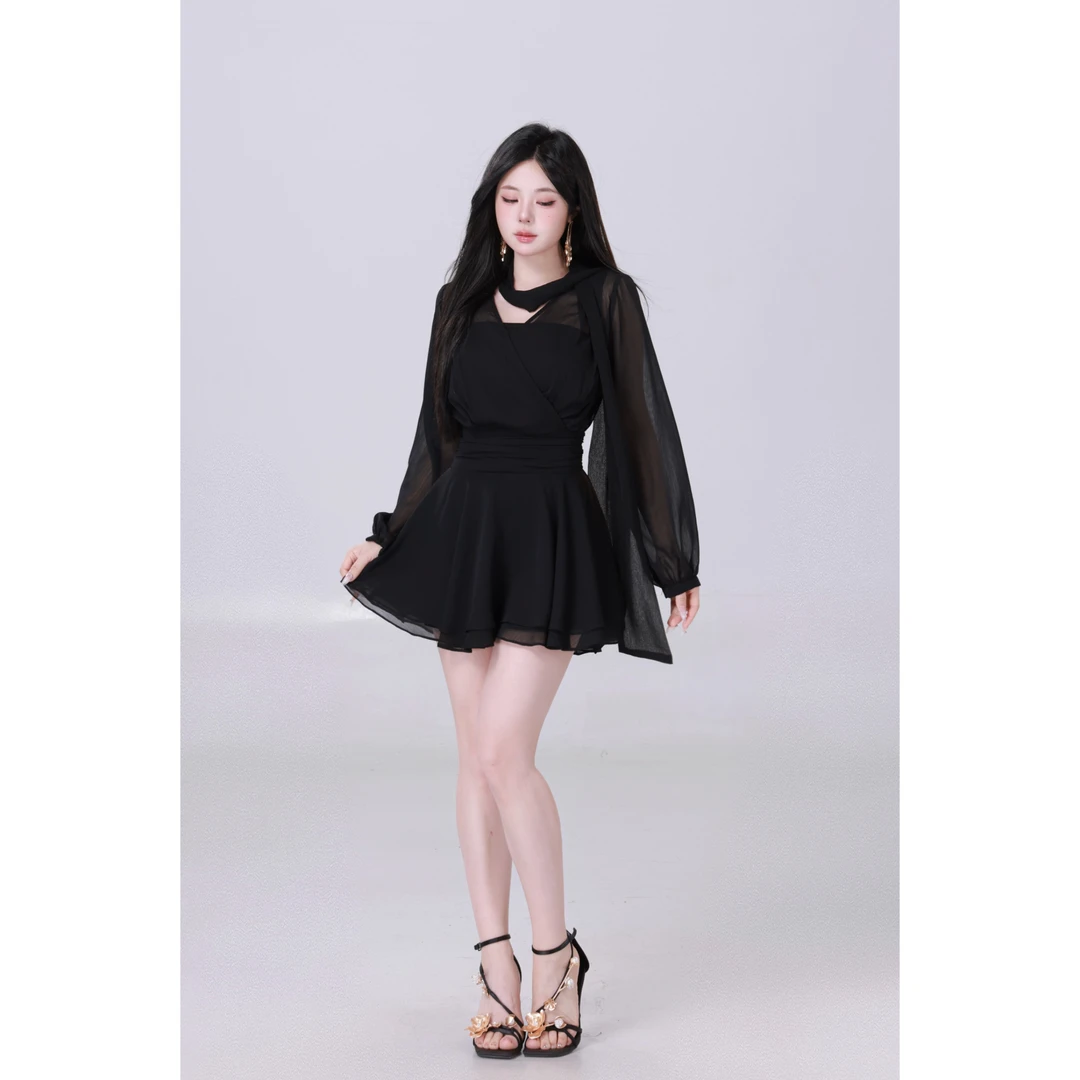 现现MengFairy【黑巧恋人】温柔重工设计收腰小众连衣裙/套装4909M