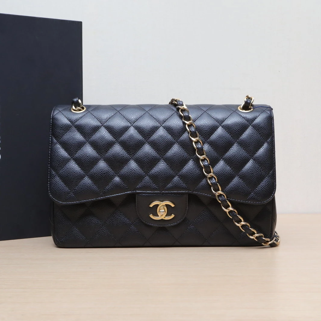 95新 Chanel/香奈儿 【双双】CF 口盖包 JUMBO 30cm 25开 金扣