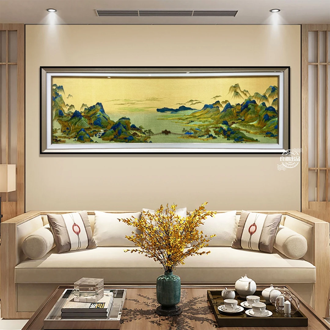 千里江山图刺绣立体织锦绣 客厅沙发背景墙装饰画 中式挂画