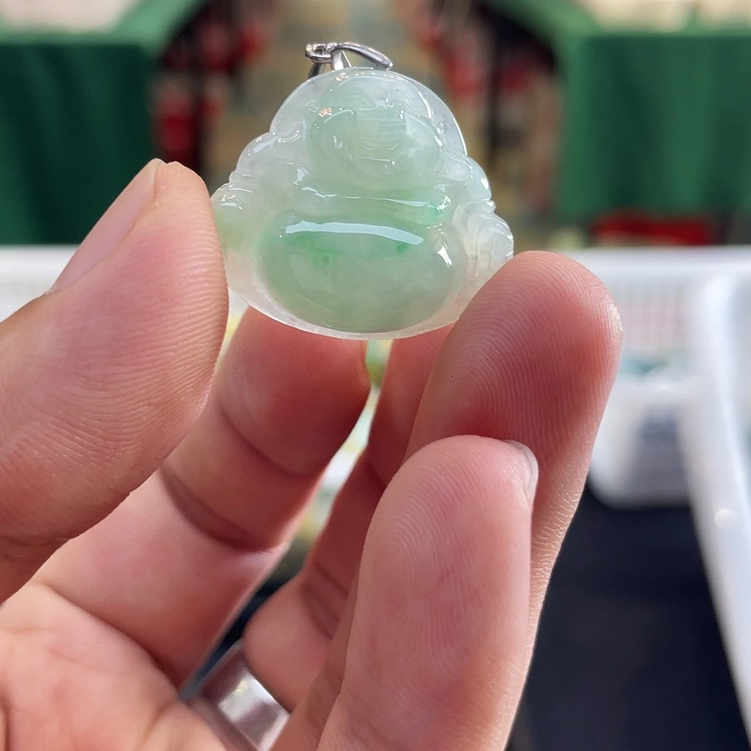 翡翠未镶嵌颈饰天然翡翠A货飘翡翠佛公12593