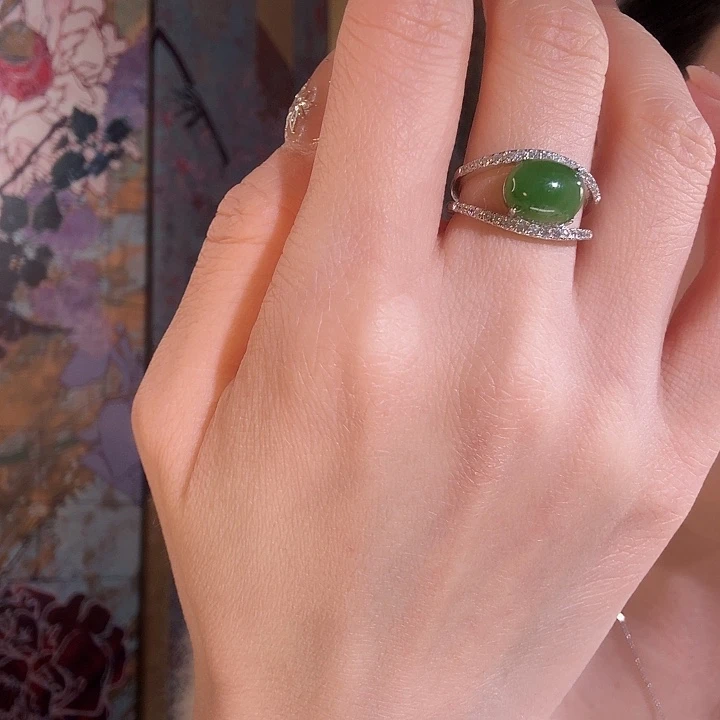 和田玉银S925镶嵌戒指