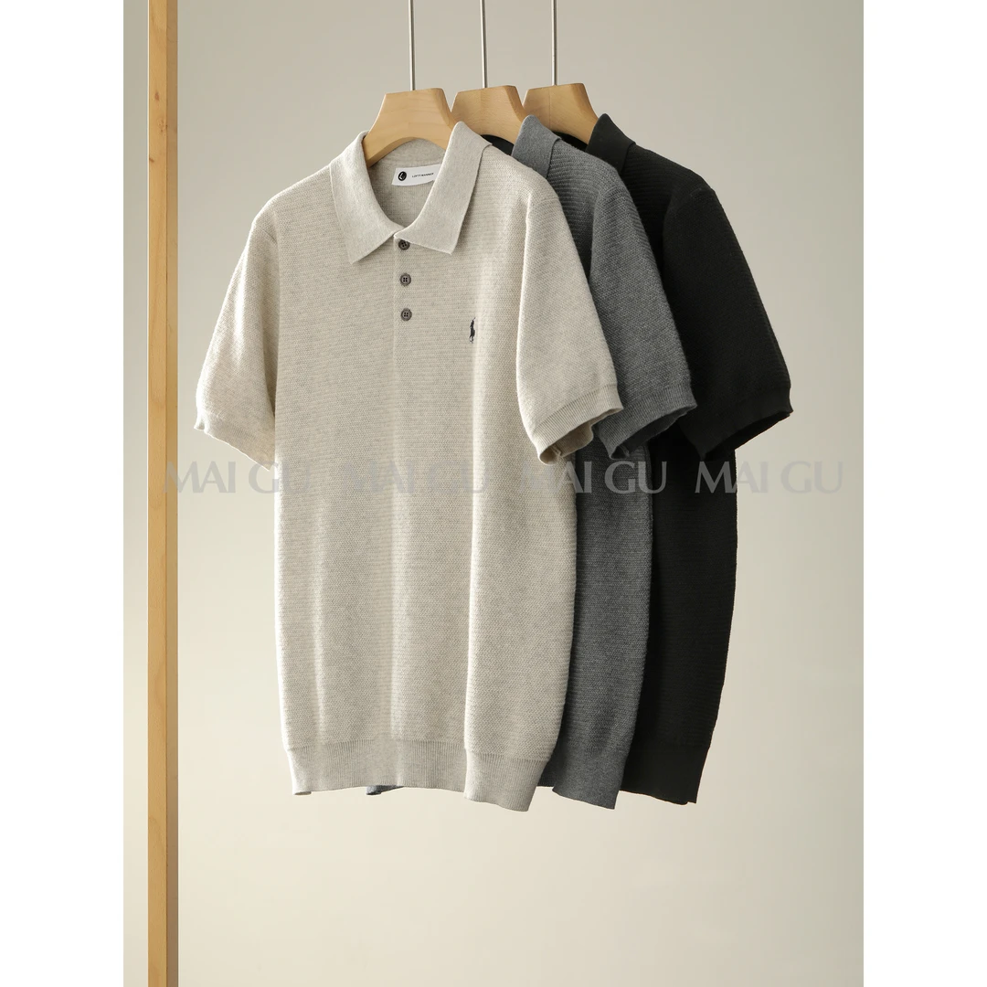 【MAIGU】男士夏季高定刺绣设计纯棉针织翻领短袖设计百搭POLO衫