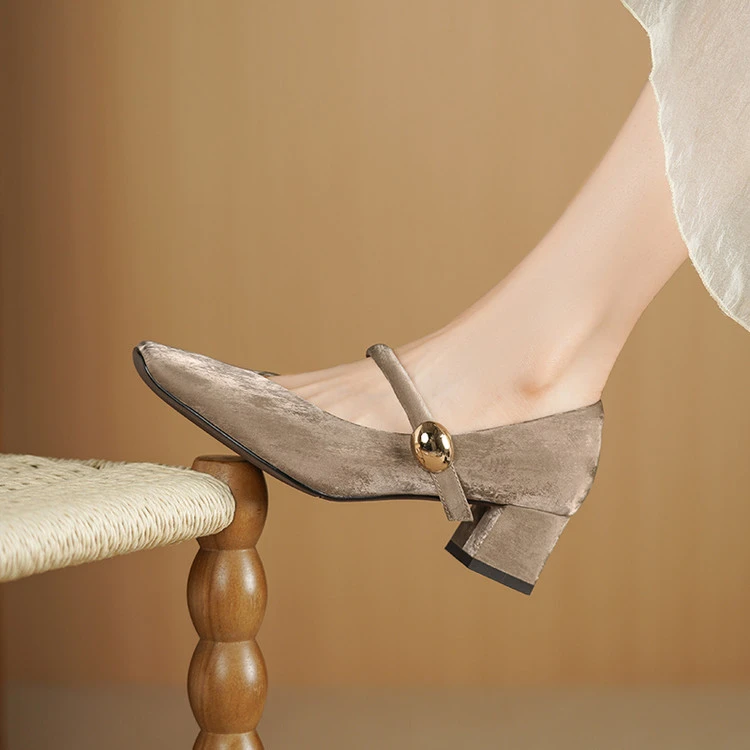 丝绸牛皮~5cm复古玛丽珍鞋气质新中式女鞋一字带春夏新款中跟单鞋