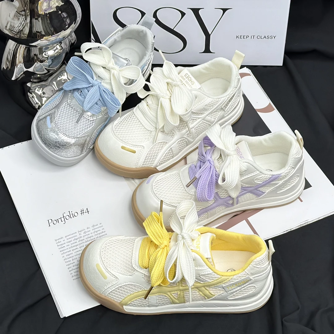 【BinBin】2025新款网面透气多付鞋带女鞋夏季潮流百搭小众休闲板鞋