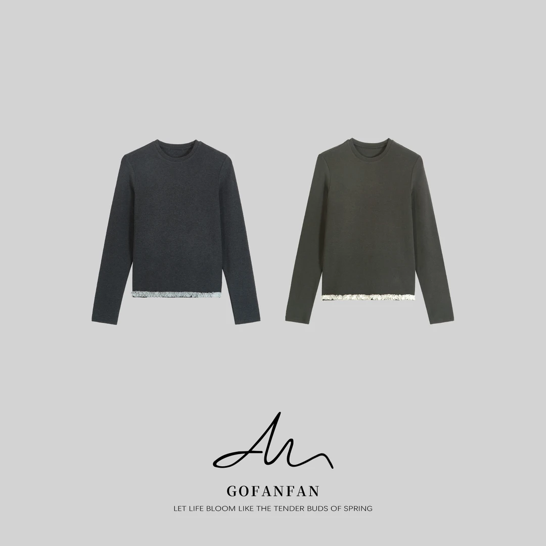 【冬品】GFF STUDIO“花边下摆T”小众设计感蕾花边时髦长袖T恤女