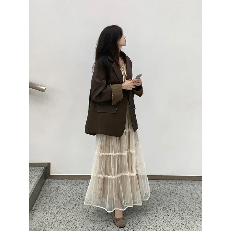 MARIE.COCO高级感不撞款西装外套搭配仙气飘飘蕾丝拼接半身裙套装
