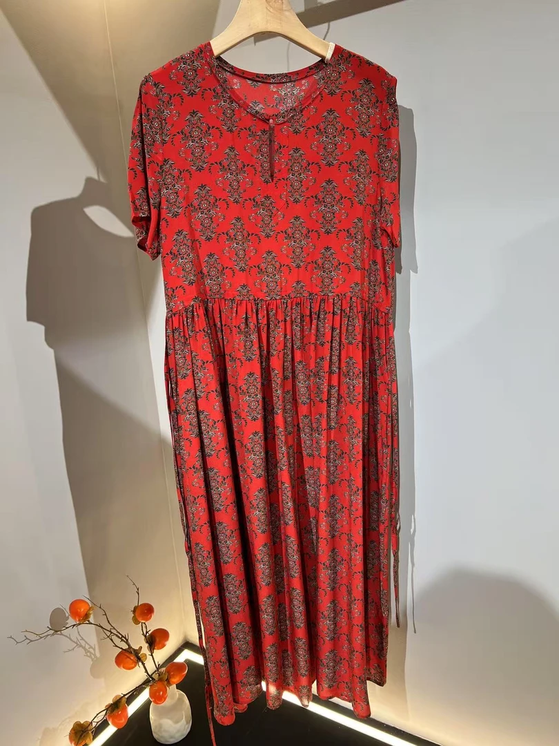 【100%桑蚕丝】19姆米双绉真丝连衣裙-58539红