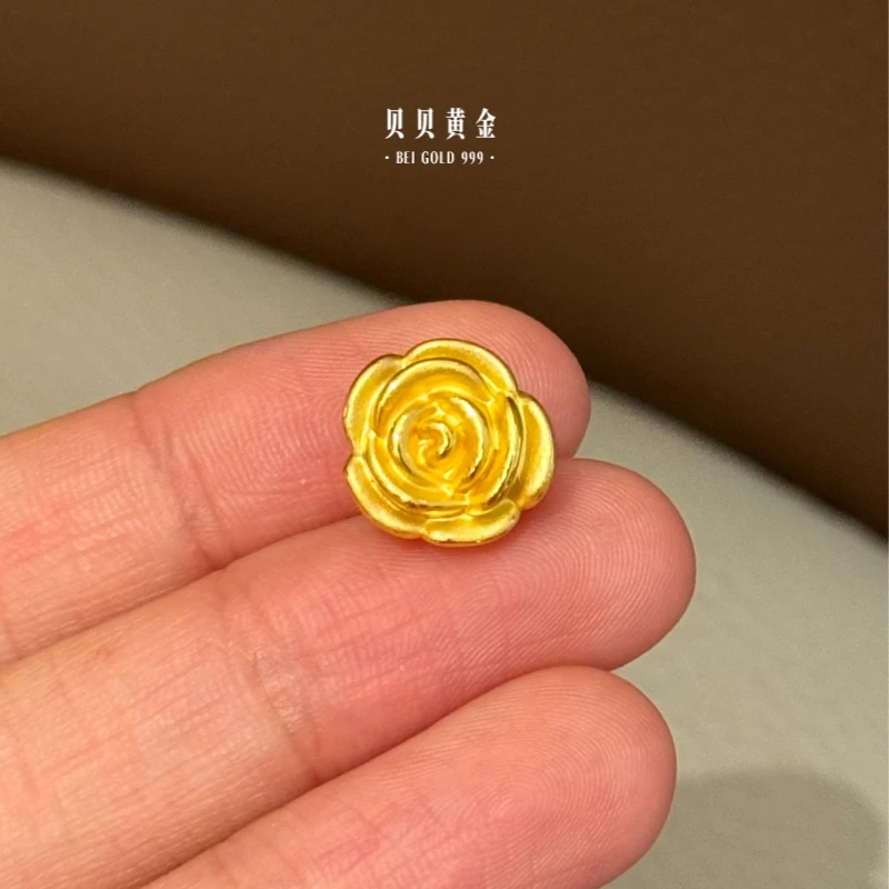 贝贝黄金 足金999 福字玫瑰花 孔小 素金 转运珠 103