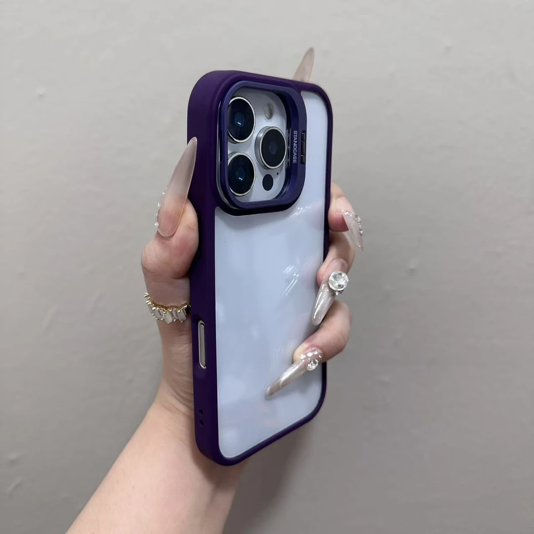 新款适用苹果手机壳镜头盖支架带镜头膜防摔透明简约保护壳全包