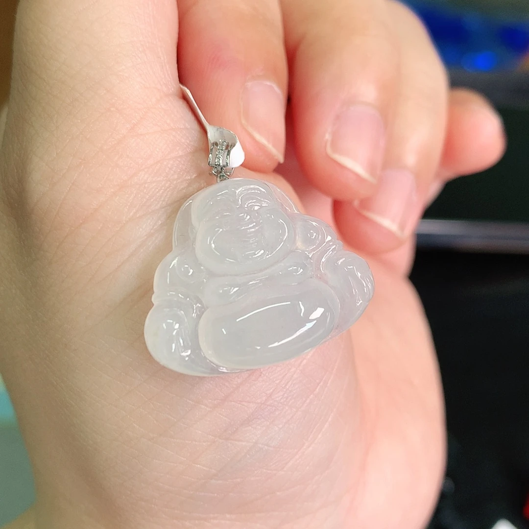 翡翠颈饰18K金镶嵌冰胶佛公21*25*6.1