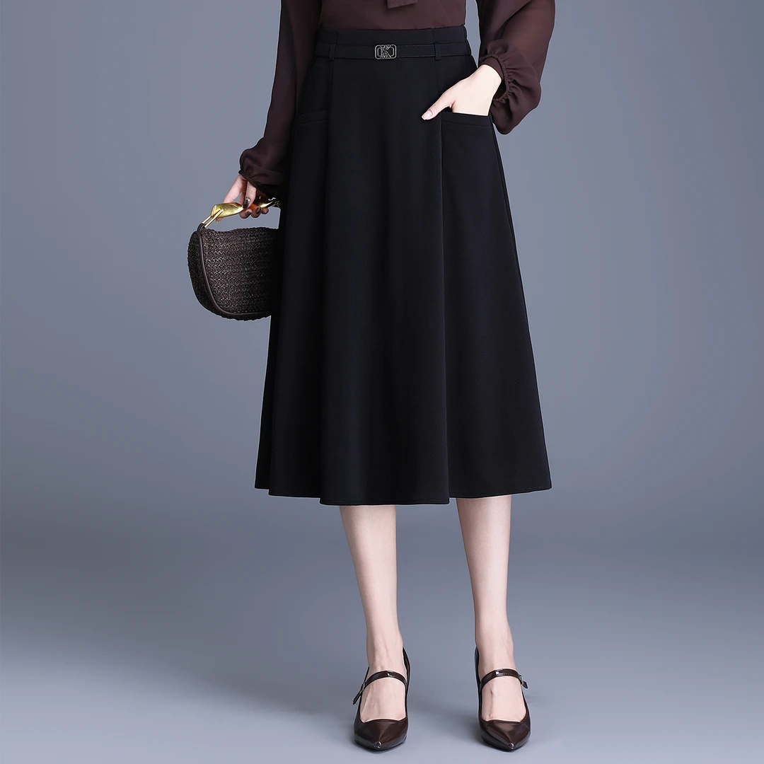 垂坠感半身裙2025秋季新款气质时尚半裙中长款A字裙高腰百褶伞裙