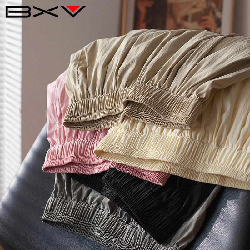 BXV休闲山本裤女2025春季新款松紧高腰垂感显瘦多巴胺褶皱直筒裤