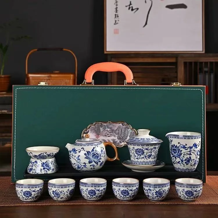 ZH2043-缠枝莲礼盒套装+长铜片茶盘（43*26）