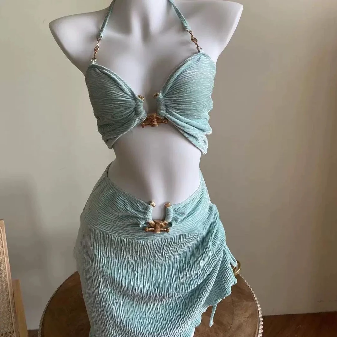 比基尼泳衣女2025新款分体三件套性感小胸聚拢高级感海边度假温泉