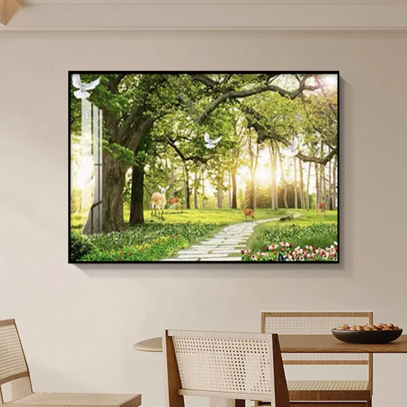 CN04新款餐厅装饰画现代简约餐桌壁画森林花卉画横版挂画捡漏