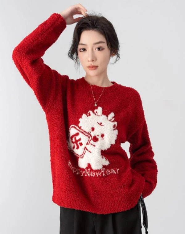 A077 红色针织衫