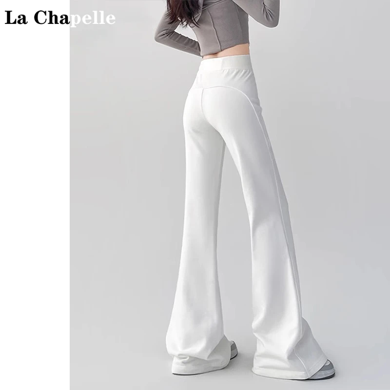 拉夏贝尔高腰微喇休闲裤女2025夏季新款修身显瘦垂感马蹄喇叭裤子