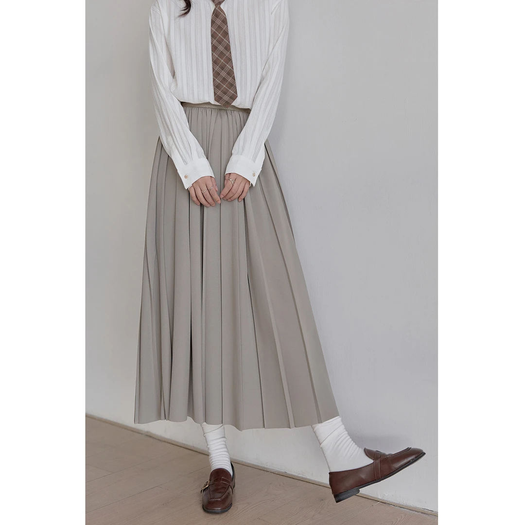 「秋日轻盈」百褶半身裙女2025秋季新款高腰显瘦a字裙子23715