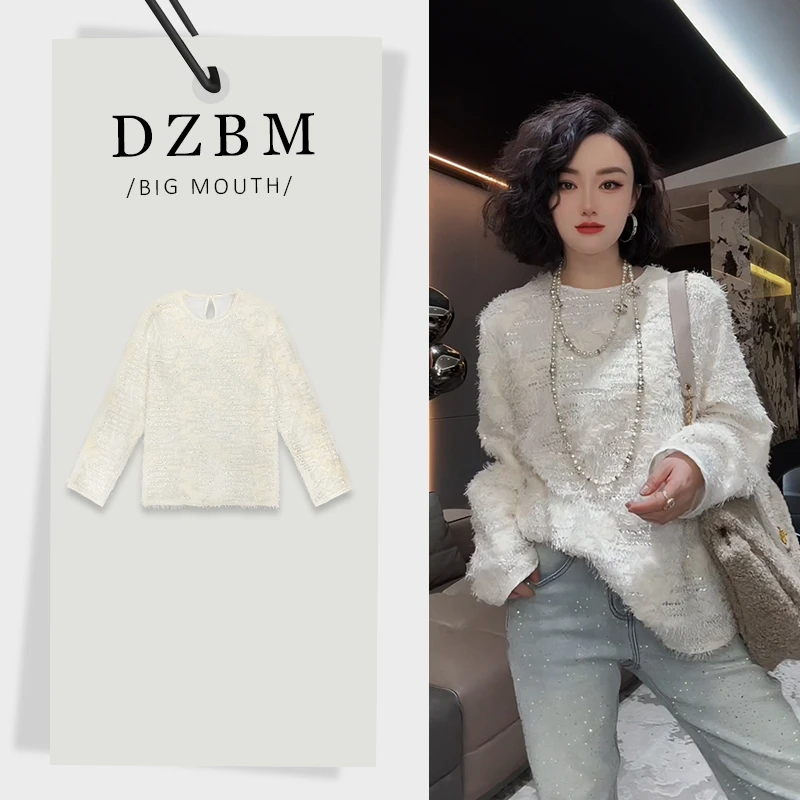 DZBM2024秋冬款亮片钉珠流苏设计新中式打底T恤上衣-S5522