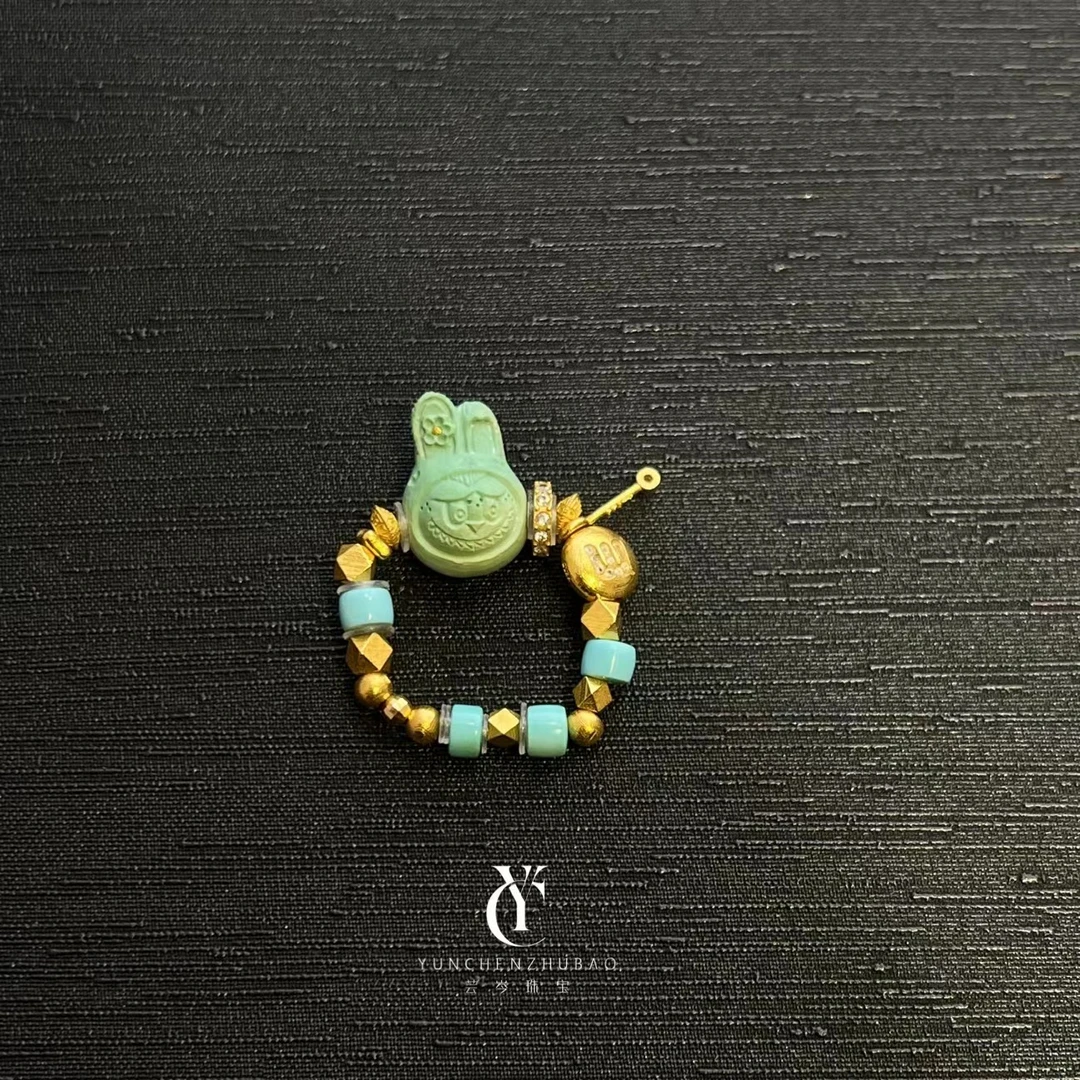 拉布布绿松石18k金戒指圈口可调节