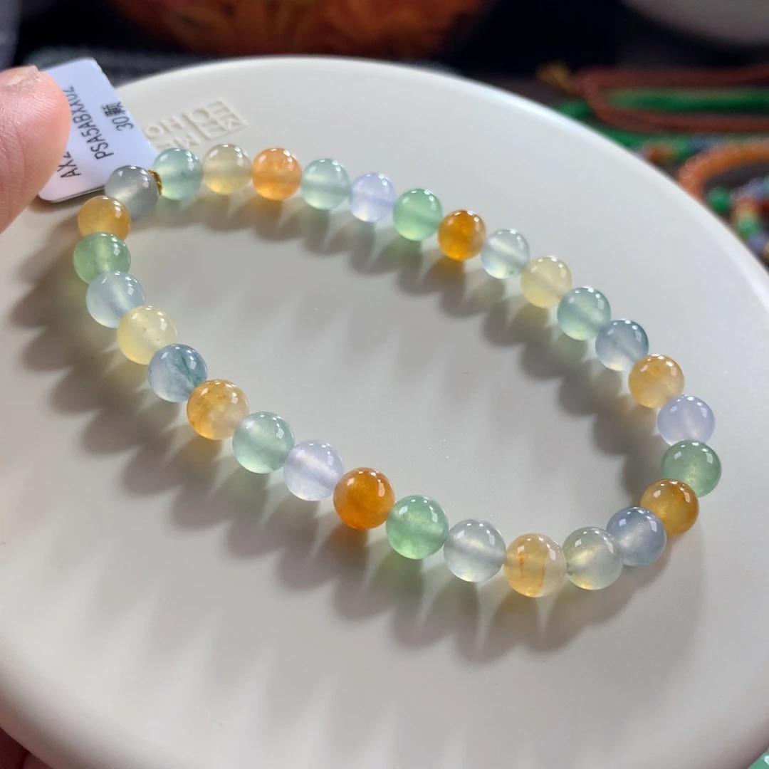 翡翠未镶嵌手链油画高冰浓彩多宝单圈 卡6,1