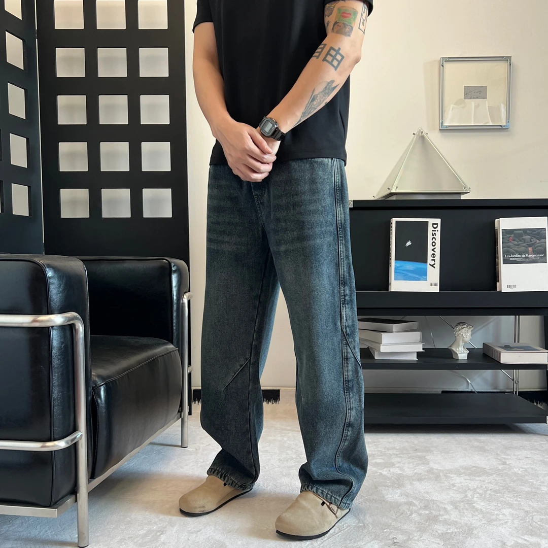 男士牛仔长裤男冬季加绒加厚宽松休闲牛仔裤新款直筒裤子男裤潮