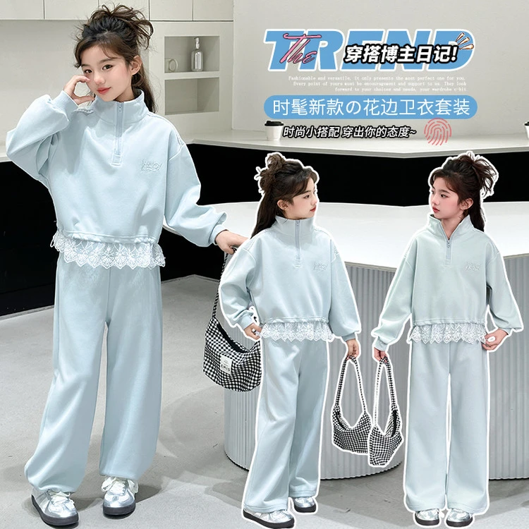 春季新款韩系女童套装儿童洋气两件套大童宽松休闲zb5537简约童品