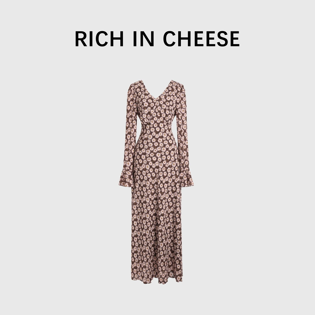 RICHINCHEESE 春日小雏菊 春季长款碎花连衣裙长袖时尚设计师优雅