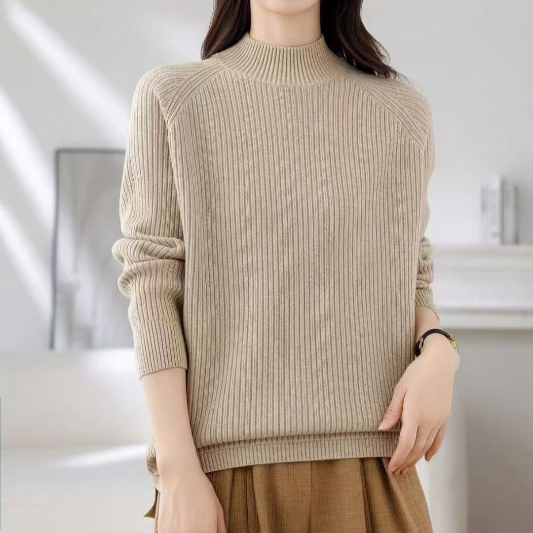 圆领加厚纯色打底衫半高领套头毛针织衫厚款