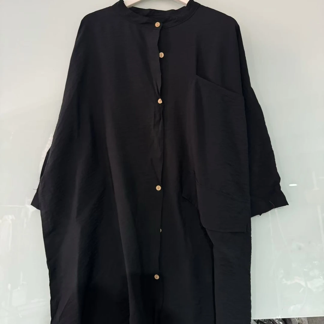 【沐木流浪记】黑色圆领侧双口袋风衣计划z