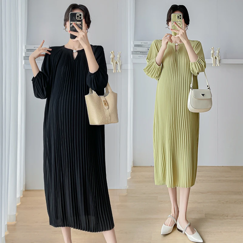 2025新品孕妇春秋超级显瘦遮肉仙女裙春夏压褶气质孕妇显瘦连衣裙