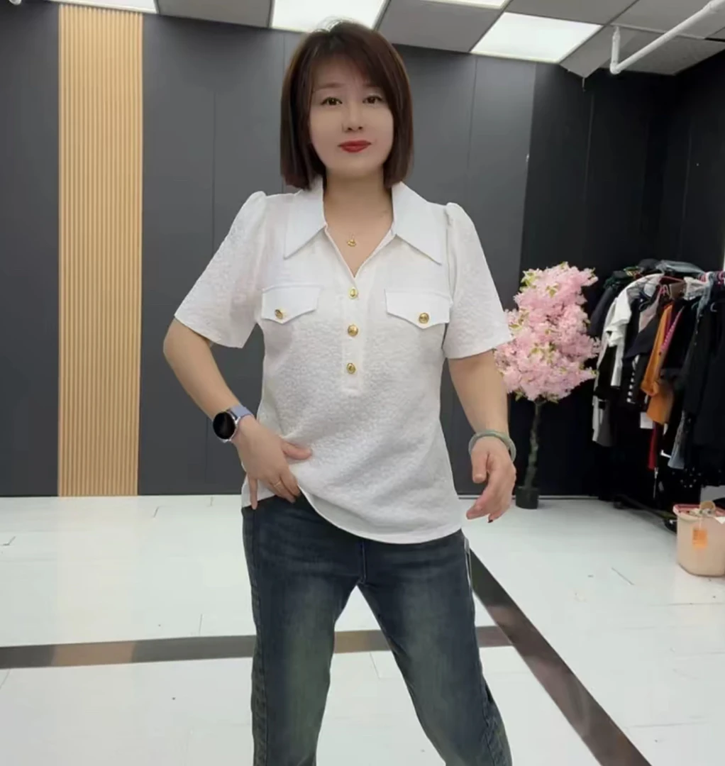 旭036时尚气质减龄春夏翻领显瘦半袖衫YFBE