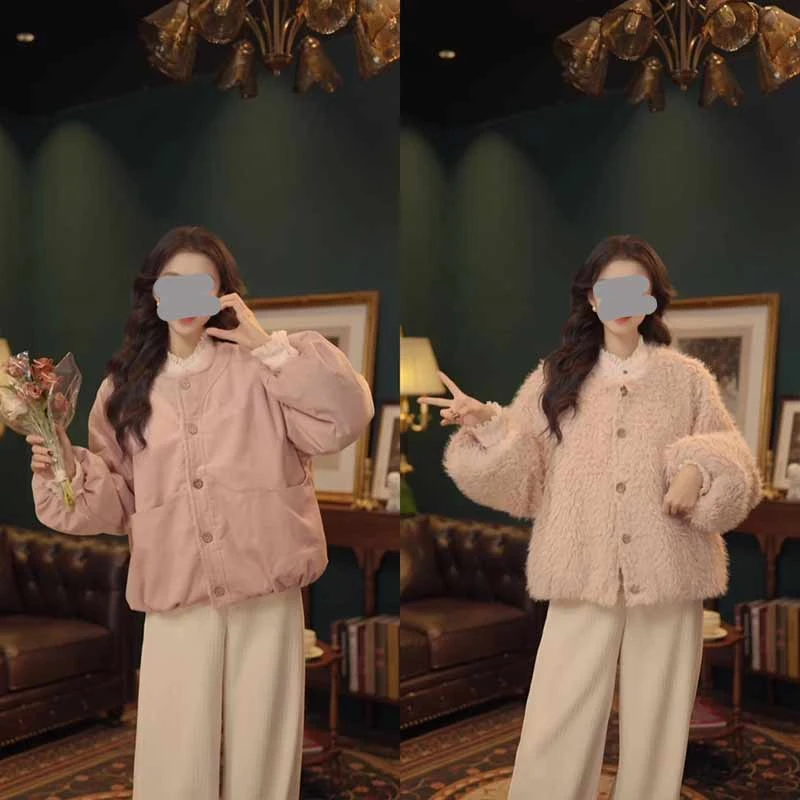 【雪花飘落】复古港风外套女士2025秋冬新款休闲毛毛厚款衣服