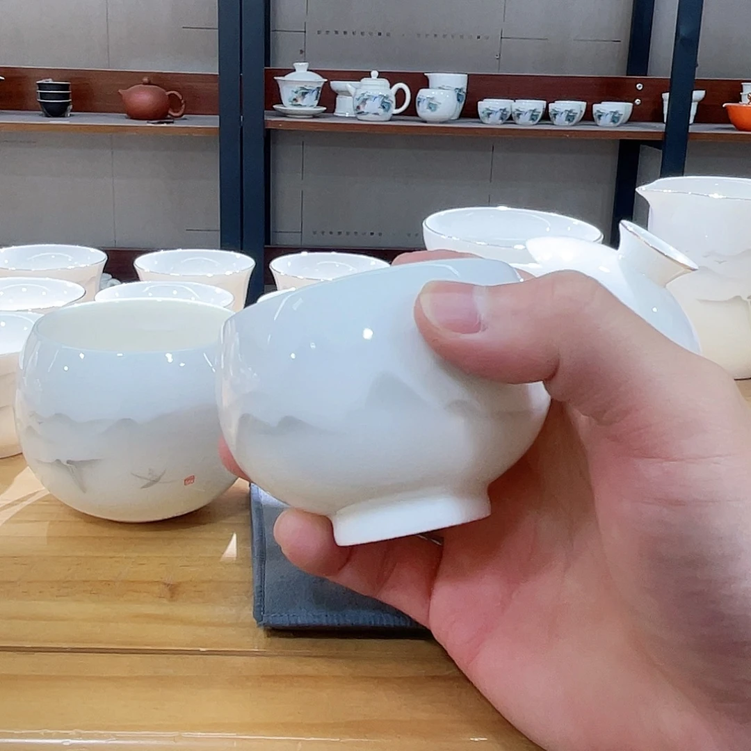 高端羊脂玉茶具套装