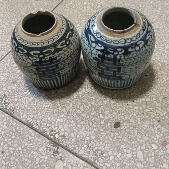 摆件陶双双双喜临门罐罐摆件青花陶瓷