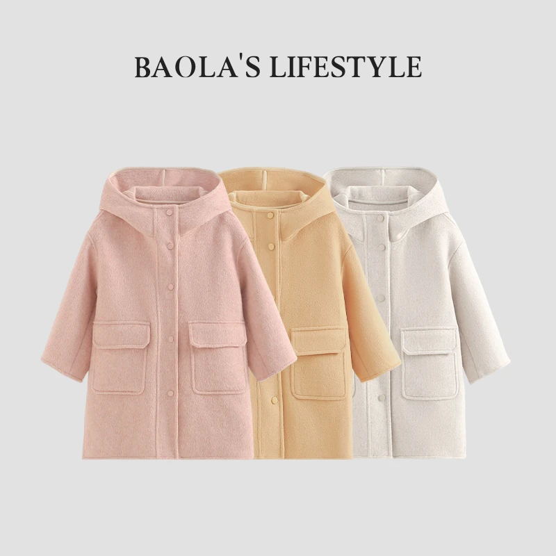 【清仓】韩系复古秋季亲子女童高级感中长款呢大衣-HQ465