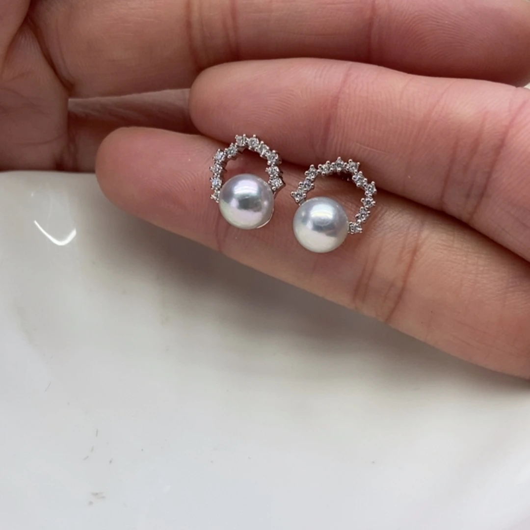 海水珍珠耳饰银S925镶嵌