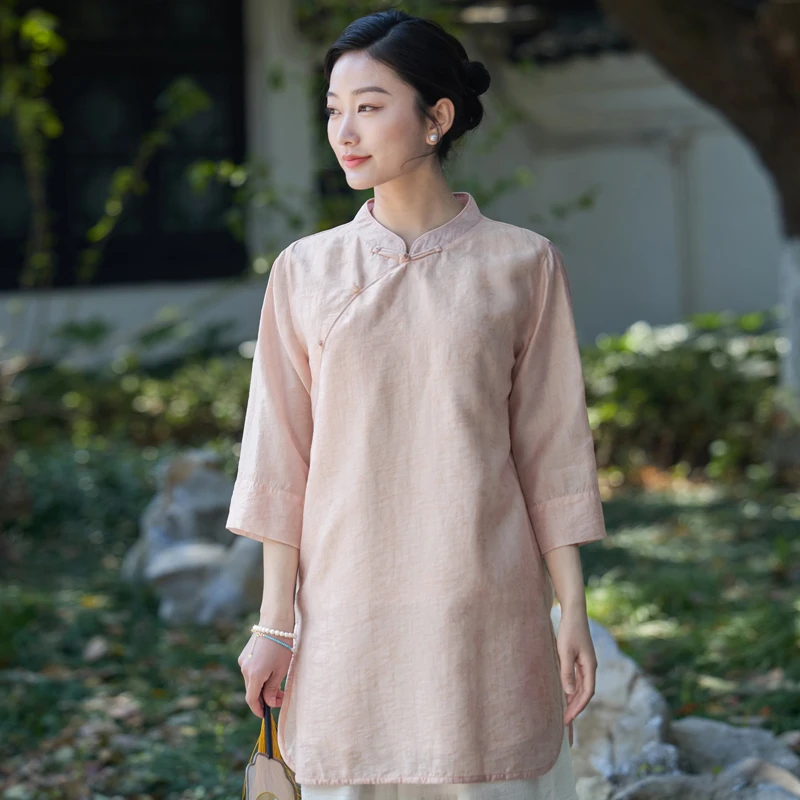 二喜茶服连衣裙茶艺师服装日常禅意轻国风仙气斜襟新中式旗袍裙