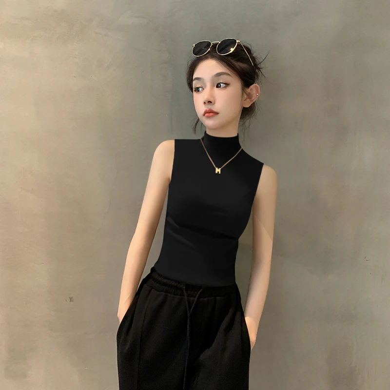 黑色半高领无袖背心女2025新款夏季薄款内搭外穿高级感莫代尔上衣