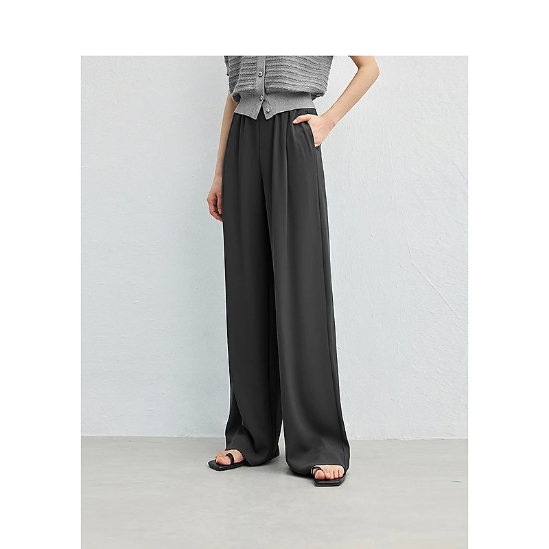 迪赛尼斯夏季通勤宽松直筒裤纯色气质百搭高腰休闲裤女