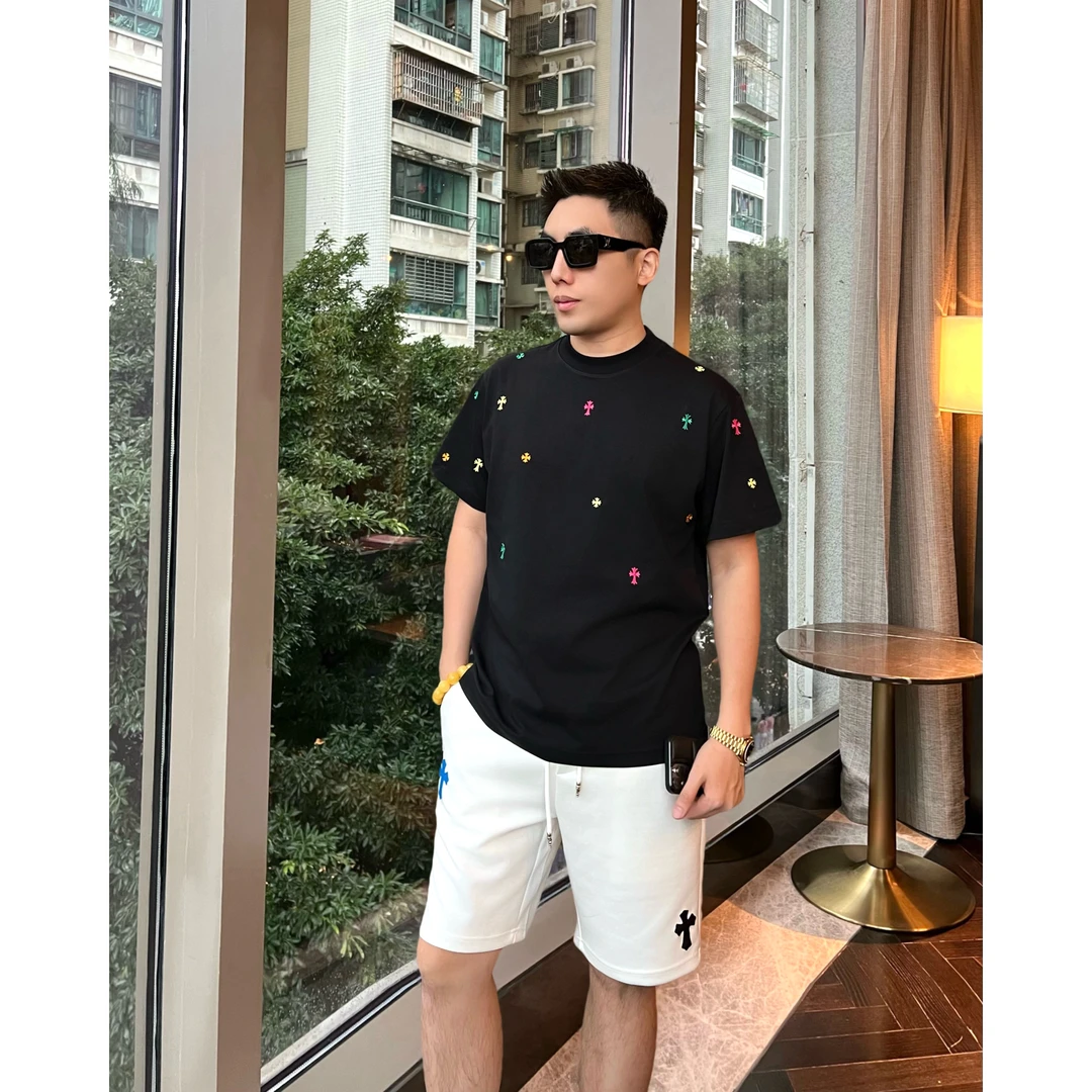 【彩虹十字】夏日幻彩立体刺绣小标十字架情侣男士短袖T恤WYG9627
