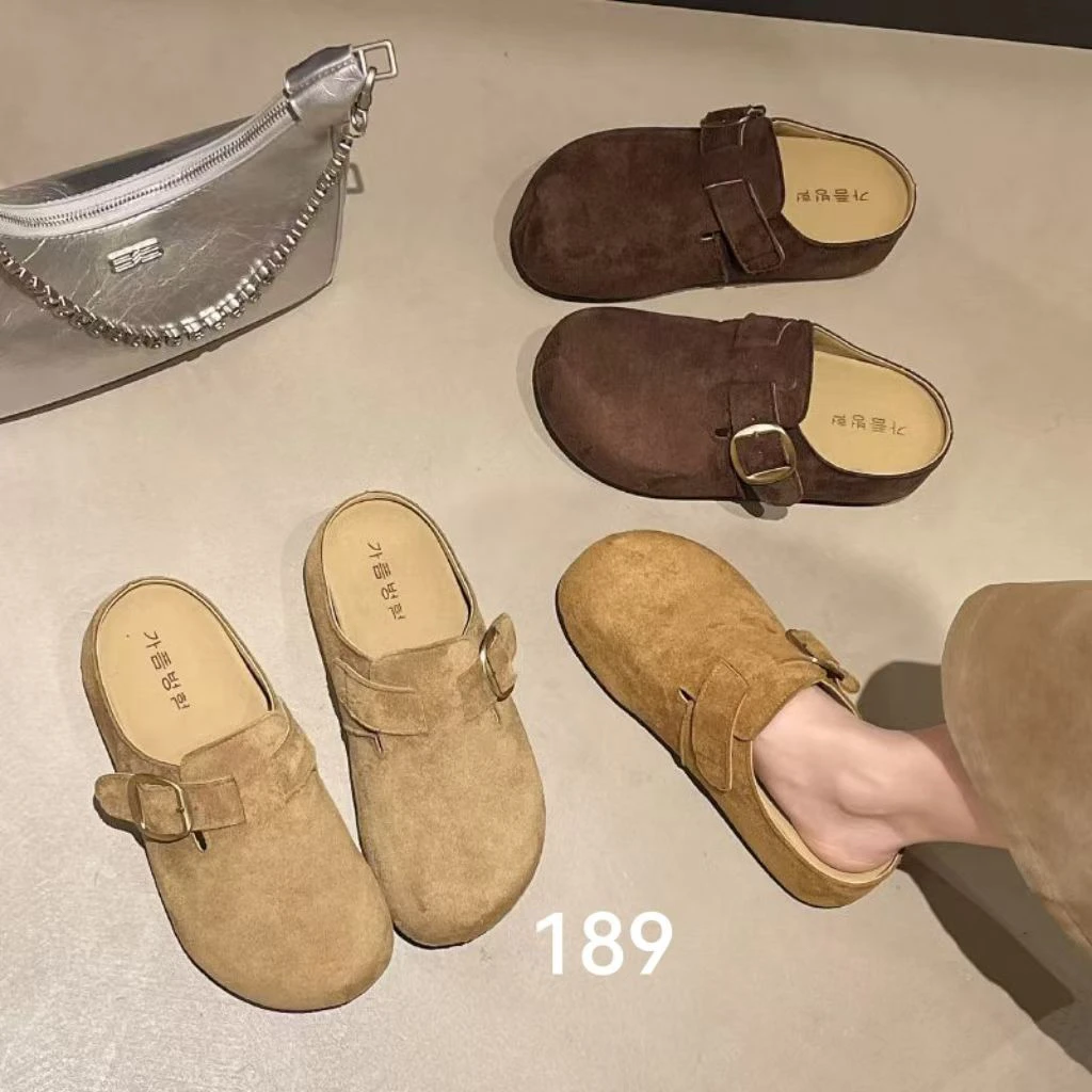 厚底勃肯鞋189女秋冬复古包头半拖鞋平底懒人休闲穆勒鞋