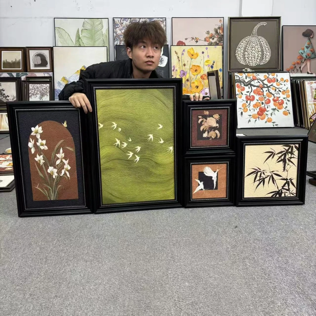 法式轻奢复古美学风绿色花卉装饰画客厅沙发背景墙500