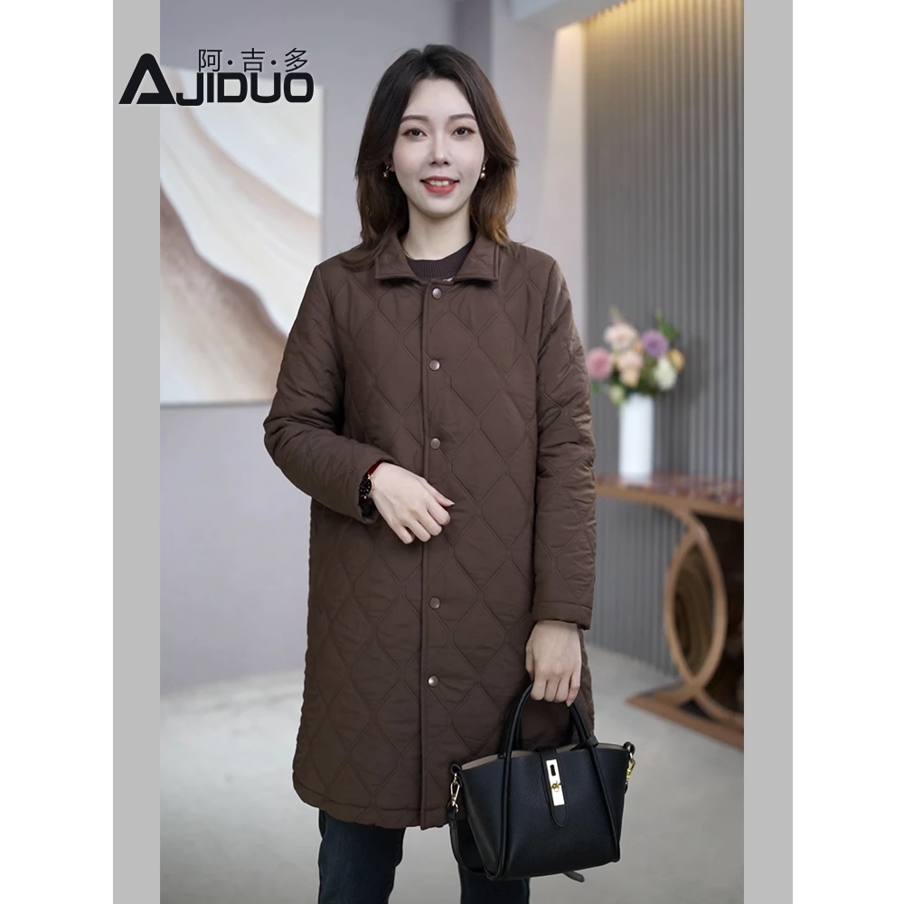 A30771秋冬保暖大码中长款棉服外套女宽松时尚气质外套加厚妈妈装