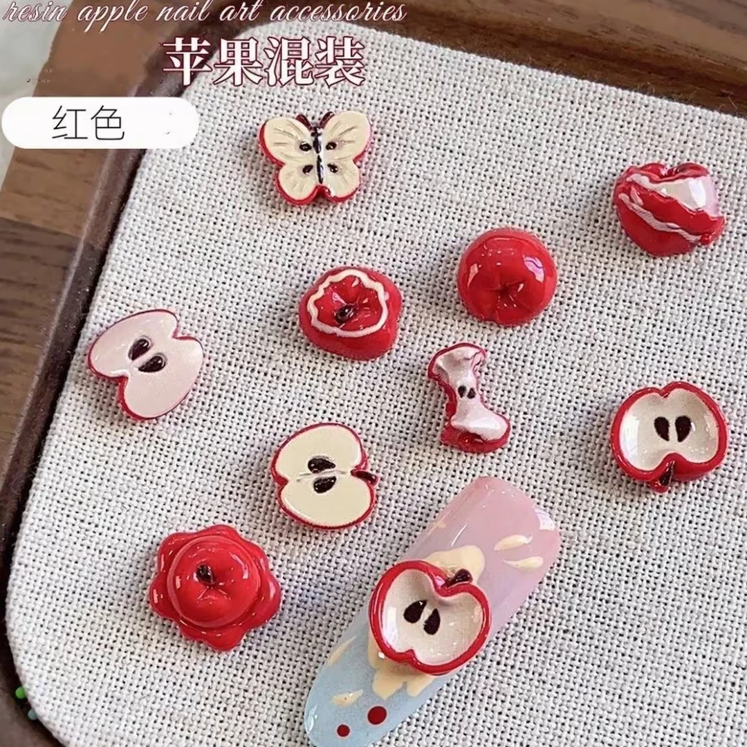【苹果】爆款水果迷你圣诞树脂苹果美甲秋冬饰品红色diy穿戴甲配饰