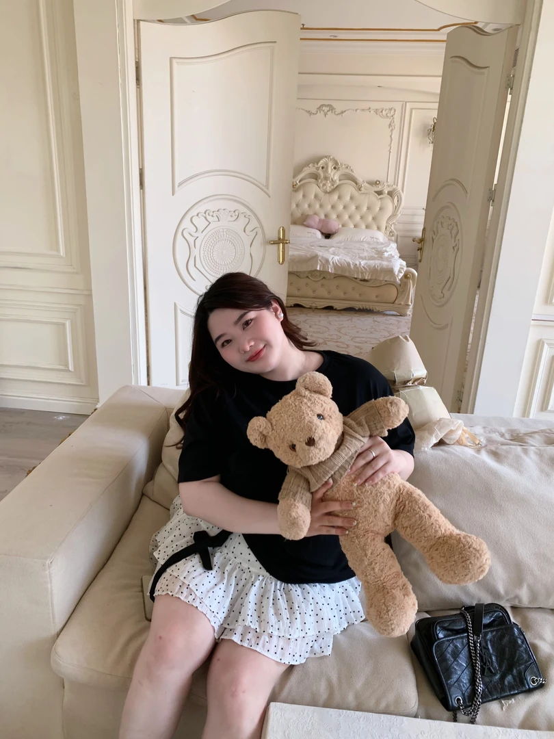 【香草蛋糕】微胖大码百搭显瘦高腰弹力松紧半身波点蛋糕裙夏季宽松